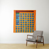 Blauw en oranje gebouw wandkleed (In situ)