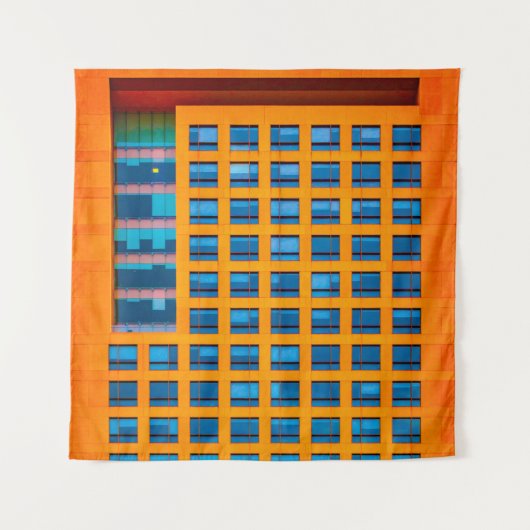 Blauw en oranje gebouw wandkleed (Voorkant)