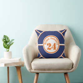 Blauw en oranje gepersonaliseerde kussensloop kussen