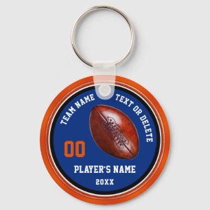 Blauw en oranje gepersonaliseerde voetbal-sleutelh sleutelhanger