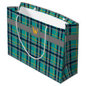 Blauw en oranje geruit cadeautas (Achterkant Gekanteld)