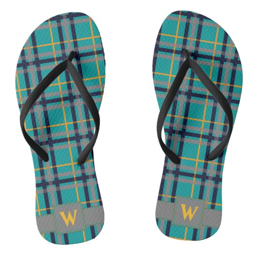 Blauw en oranje geruite flip flops (Voetbed)