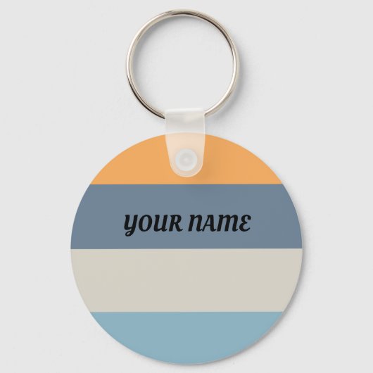 Blauw en Oranje gestreept Sleutelhanger (Voorkant)