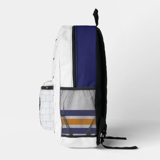 Blauw en Oranje ijshockey | Monogram Bedrukte Rugzak (Rechts)