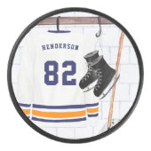 Blauw en Oranje ijskap | Monogram Jersey Hockey Puck (Voorkant)