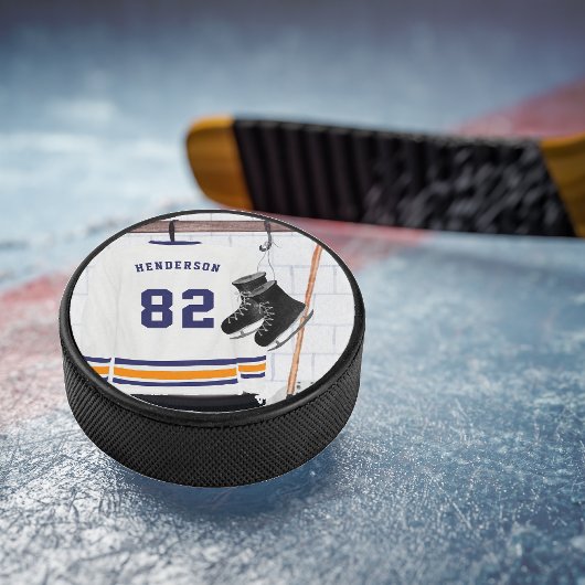 Blauw en Oranje ijskap | Monogram Jersey Hockey Puck