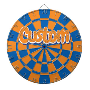 Blauw en Oranje Kleur Wit Omlijnd Aangepaste Tekst Dartbord