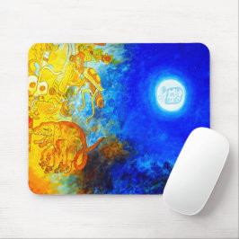 Blauw en Oranje Mayan Design Mousepad Muismat