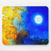 Blauw en Oranje Mayan Design Mousepad Muismat (Voorkant)