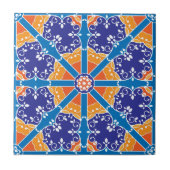Blauw en Oranje mediterraan Spaans patroon Tegeltje (Voorkant)