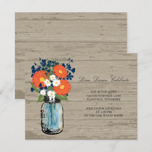 Blauw en Oranje Metselaars Pot Hout | Receptie Kaart (Voorkant / Achterkant)