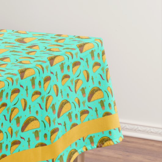 Blauw en Oranje Mexicaanse Tacos en Cactus Keuken Tafelkleed (Voorbeeld)