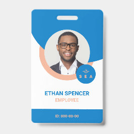Blauw en Oranje Modern Employee Photo ID Badge