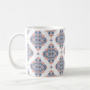 Blauw en oranje naadloos sierpatroon. Vinta Koffiemok