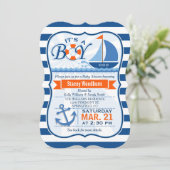 Blauw en Oranje Nautisch Baby shower Kaart (Staand voorkant)