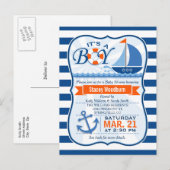 Blauw en Oranje Nautisch Baby shower Uitnodiging Briefkaart (Voorkant / Achterkant)