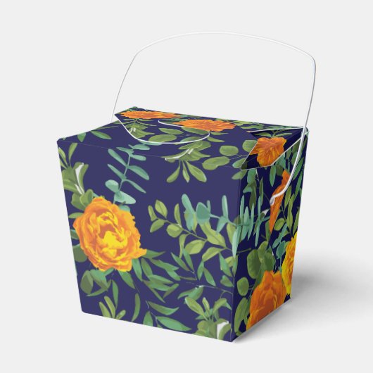 Blauw en Oranje Roos Floral Modern Wedding Bedankdoosjes (Voorkant Zijde)