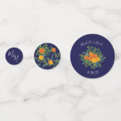 Blauw en Oranje Roos Floral Modern Wedding Confetti (Voorkanten)