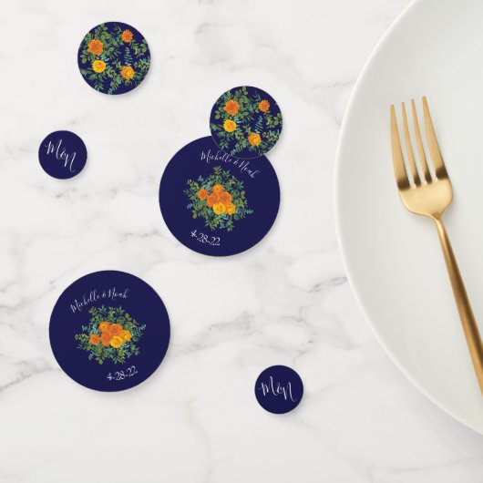 Blauw en Oranje Roos Floral Modern Wedding Confetti (Groep)