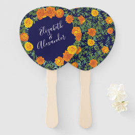 Blauw en Oranje Roos Floral Modern Wedding Handwaaier