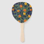 Blauw en Oranje Roos Floral Modern Wedding Handwaaier (Achterkant)