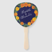 Blauw en Oranje Roos Floral Modern Wedding Handwaaier (Voorkant)