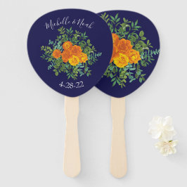 Blauw en Oranje Roos Floral Modern Wedding Handwaaier