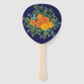 Blauw en Oranje Roos Floral Modern Wedding Handwaaier (Achterkant)