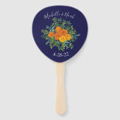 Blauw en Oranje Roos Floral Modern Wedding Handwaaier (Voorkant)