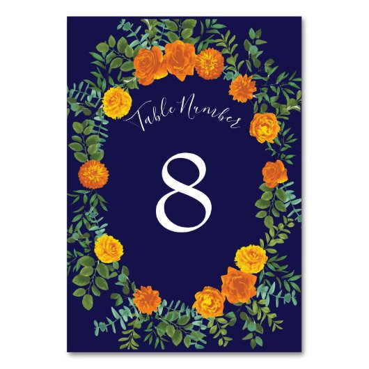 Blauw en Oranje Roos Floral Modern Wedding Kaart (Achterkant)