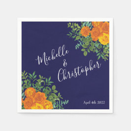 Blauw en Oranje Roos Floral Modern Wedding Servet
