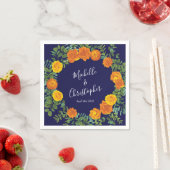 Blauw en Oranje Roos Floral Modern Wedding Servet (Insitu)