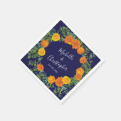 Blauw en Oranje Roos Floral Modern Wedding Servet (Hoek)
