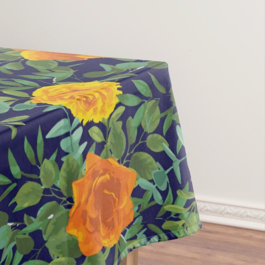 Blauw en Oranje Roos Floral Modern Wedding Tafelkleed (Voorbeeld)