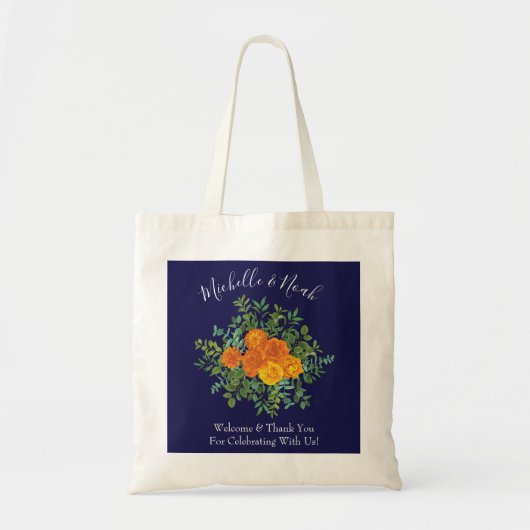 Blauw en Oranje Roos Floral Modern Wedding Tote Bag (Voorkant)