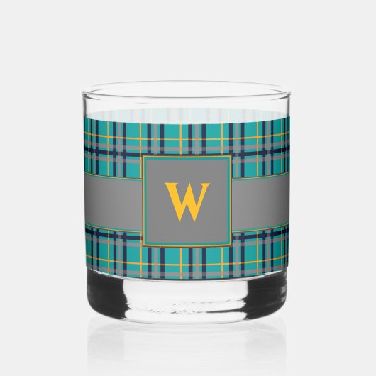 Blauw en oranje ruit whisky glas (Voorkant)