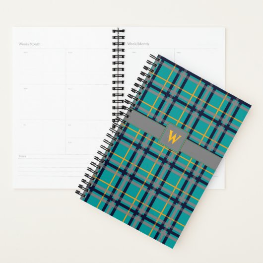 Blauw en oranje ruitjesplanner planner (Display)