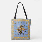 Blauw en oranje stamdruk tote bag (Achterkant)