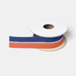 Blauw en Oranje Strepen Satijnen Lint