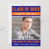 Blauw en Oranje Team School Athlete Afstuderen Kaart (Achterkant)