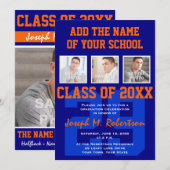 Blauw en Oranje Team School Athlete Afstuderen Kaart (Voorkant / Achterkant)