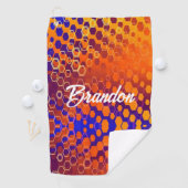 Blauw en Oranje verloophexagon patroon Golfhanddoek (Insitu)