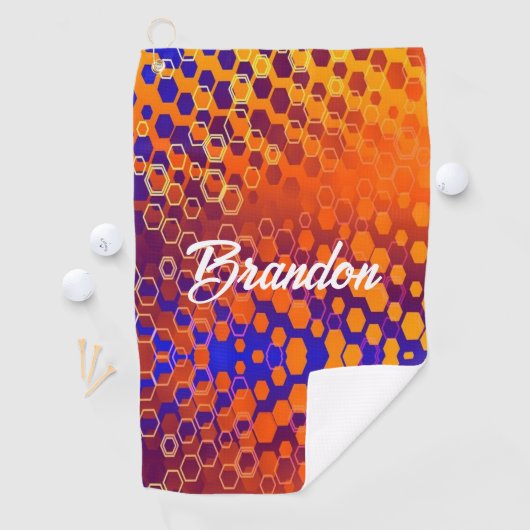 Blauw en Oranje verloophexagon patroon Golfhanddoek (Insitu)