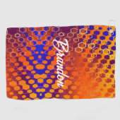 Blauw en Oranje verloophexagon patroon Golfhanddoek (Horizontaal)