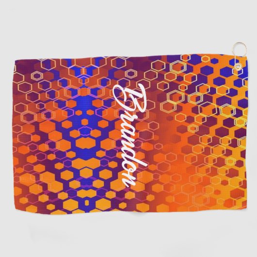 Blauw en Oranje verloophexagon patroon Golfhanddoek (Horizontaal)
