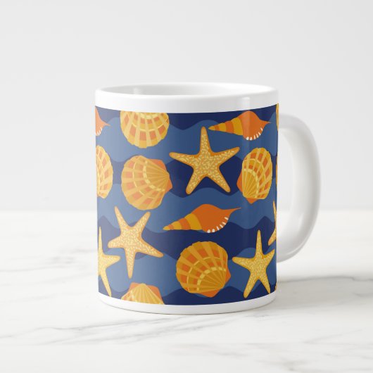 Blauw en Oranje zeeslakpatroon Grote Koffiekop (Voorkant rechts)