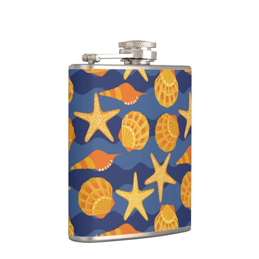 Blauw en Oranje zeeslakpatroon Heupfles (Rechts)