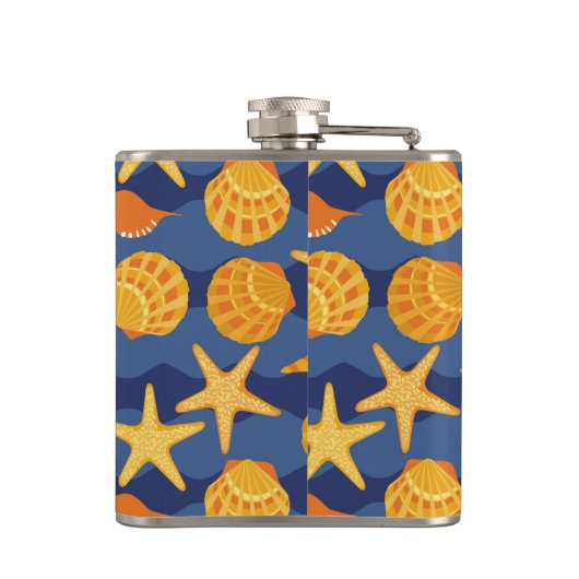 Blauw en Oranje zeeslakpatroon Heupfles (Achterkant)