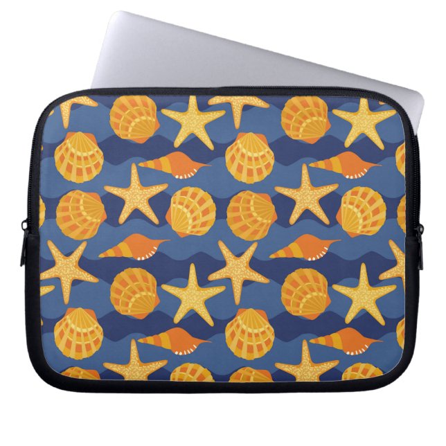 Blauw en Oranje zeeslakpatroon Laptop Sleeve (Voorkant)