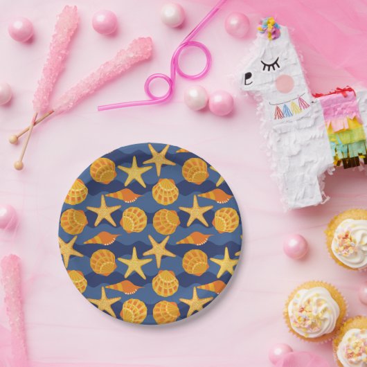 Blauw en Oranje zeeslakpatroon Papieren Bordje (Feest)